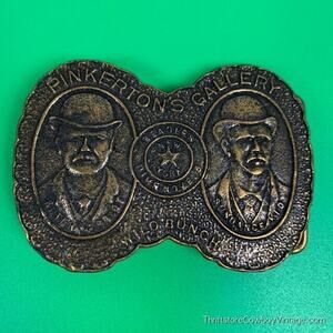 Vintage Cowboy Belt Buckle 70s Butch Cassidy Sundance Kid Outlaw Western Brass